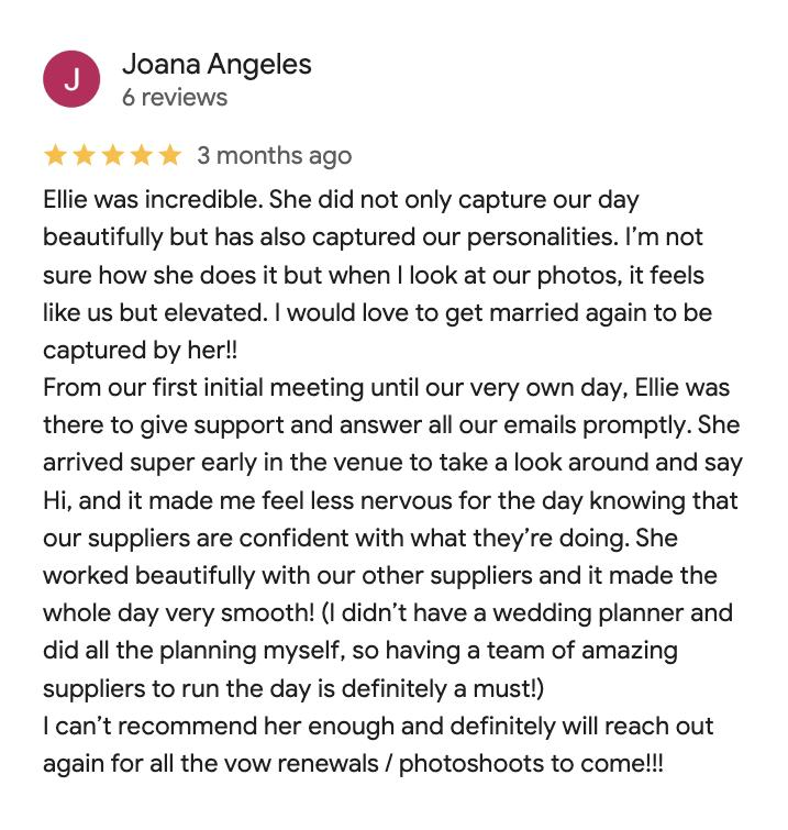 Five-star Google review from Joana Angeles