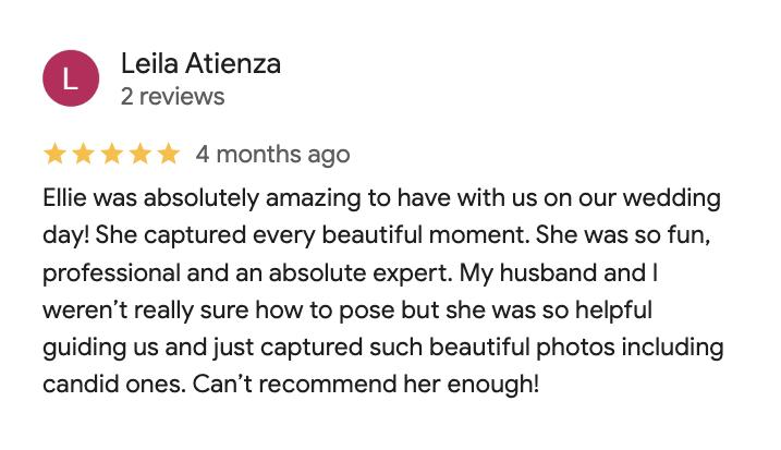 Five-star Google review from Leila Atienza
