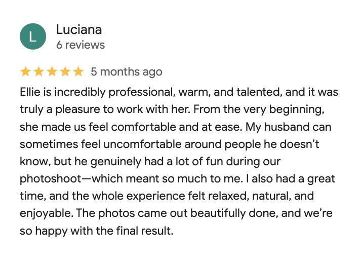 Five-star Google review from Luciana